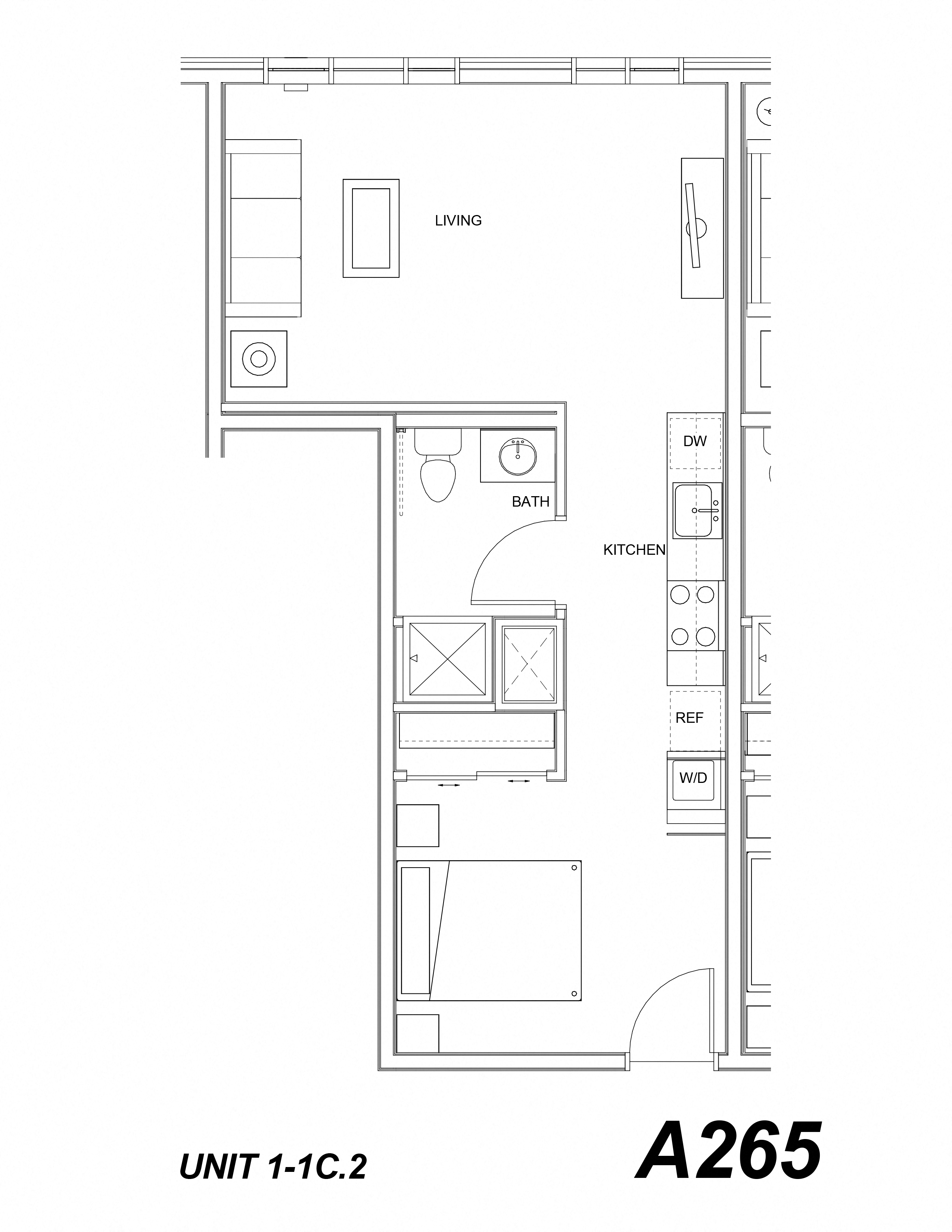 Floor plan for 1 bed, 1 bath, 532 sqft